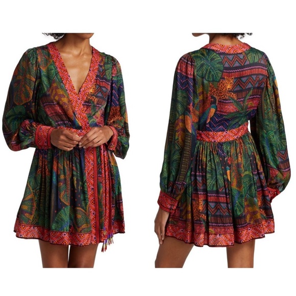 NWT Farm Rio Forest Tapestry Wrap Mini Dress - Size Medium - Picture 2 of 10